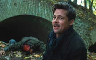 USA. Brad Pitt in a scene from (C)The Weinstein Company movie : Inglourious Basterds (2009). 
Plot: In Nazi-occupied France during World War II, a plan to assassinate Nazi leaders by a group of Jewish U.S. soldiers coincides with a theatre owner's vengeful plans for the same.
 Ref: LMK110-J8669-201222
Supplied by LMKMEDIA. Editorial Only.
Landmark Media is not the copyright owner of these Film or TV stills but provides a service only for recognised Media outlets. pictures@lmkmedia.com