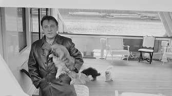 British actor Richard Burton (1925 - 1984) with his dogs abroad yacht 'Beatriz of Bolivia', London, UK, 17th February 1968. The vessel was hired by Burton and his wife Elizabeth Taylor for two months, during the filming of Burton's new movie 'Where Eagles Dare'. (Photo by Terry Disney/Daily Express/Getty Images)