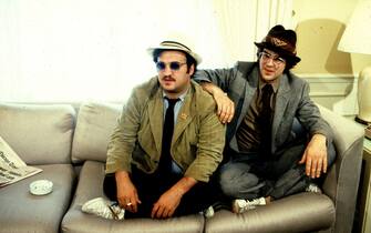 Dan Aykroyd and John Belushi promoting the movie "Blues Brothers" on 6/16/80 in Chicago,Il. (Photo by Paul Natkin/WireImage)