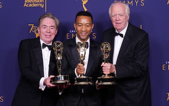 pose in the press room during the 2018 Creative Arts Emmy Awards at Microsoft Theater on September 9, 2018 in Los Angeles, California.