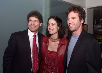 Alan Horn, Pres. and COO, Warner Bros., Carrie-Anne Moss and Val Kilmer at the World Premiere of 'Red Planet' at the Village Theater in Los Angeles, Ca. 11/6/00. (Photo by Kevin Winter/Getty Images)