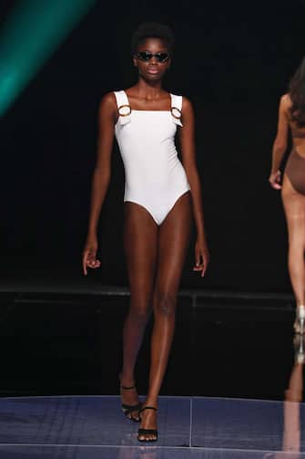 GRAN CANARIA, SPAIN â   OCTOBER 24: A model walks the runway during the Ã nfasis Swimwear Fashion show as during the Gran Canaria Moda Calida Swimwear on October 24, 2020 in Gran Canaria, Spain. (Photo by Estrop/Getty Images)