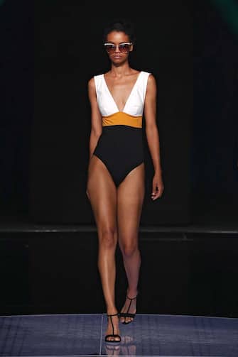 GRAN CANARIA, SPAIN – OCTOBER 24: A model walks the runway during the Énfasis Swimwear Fashion show as during the Gran Canaria Moda Calida Swimwear on October 24, 2020 in Gran Canaria, Spain. (Photo by Estrop/Getty Images)