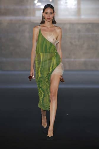 BARCELONA, SPAIN – September 16: A model walks the runway during the Onrush W23fh show as part of the 080 Brcelona Fashion Spring/Summer 2021 on September 16, 2020 in Barcelona, Spain. (Photo by Estrop/Getty Images)