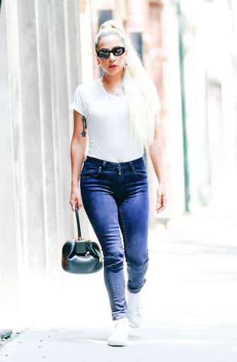 NEW YORK, NY - JULY 13:  Lady Gaga wears a white T-Shirt and Jeans on July 13, 2018 in New York City.  (Photo by Gotham/GC Images)