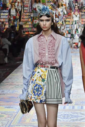 MILAN, ITALY - SEPTEMBER 23: A model walks the runway at the Dolce & Gabbana Ready to Wear Spring/Summer 2021 fashion show during the Milan Women's Fashion Week on September 23, 2020 in Milan, Italy. (Photo by Victor VIRGILE/Gamma-Rapho via Getty Images)