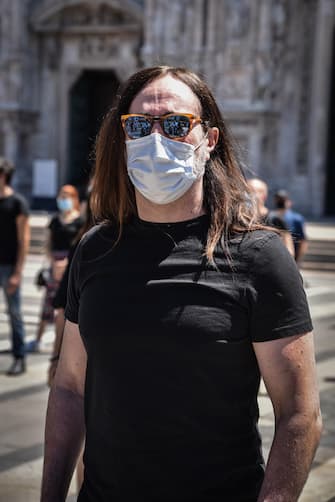 Italian singer Manuel Agnelli  protests with  music artists, singers, musicians, to draw attention to the conditions of the world of music in the post lockdown at the Duomo in Milan, Italy, 21 June 2020. The flash mob was organized to support workers in the entertainment industry, a sector hard hit by the coronavirus emergency.Ansa/Matteo Corner