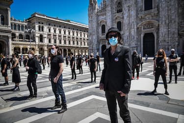 The protest of music artists, singers, musicians, to draw attention to the conditions of the world of music in the post lockdown at the Duomo in Milan, Italy, 21 June 2020. The flash mob was organized to support workers in the entertainment industry, a sector hard hit by the coronavirus emergency.Ansa/Matteo Corner