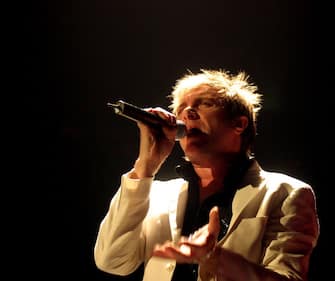 Simon Le Bon of Duran Duran during Duran Duran Live in Concert - April 25, 2004 at NEC Arena in Birmingham, England, Great Britain. (Photo by Rowen Lawrence/WireImage)