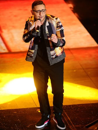 SANREMO, ITALY - FEBRUARY 21:  Rocco Hunt attends fourth night of the 64th Festival di Sanremo 2014  at Teatro Ariston on February 21, 2014 in Sanremo, Italy.  (Photo by Venturelli/Getty Images)