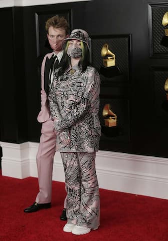 LOS ANGELES - MARCH 14: Billie Eilish and Finneas at THE 63rd ANNUAL GRAMMY® AWARDS, broadcast live from the STAPLES Center in Los Angeles, Sunday, March 14, 2021 (8:00-11:30 PM, live ET/5:00-8:30 PM, live PT) on the CBS Television Network and Paramount+. (Photo by Francis Specker/CBS via Getty Images)
