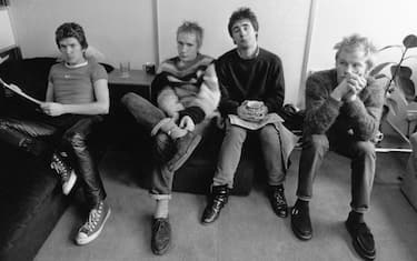 Notorious British punk rock band 'The Sex Pistols' who played together from 1975-78. From left to right: Steve Jones, Johnny Rotten (John Lydon), Glen Matlock and Paul Cook .  Original Publication: People Disc - HL0209   (Photo by Evening Standard/Getty Images)