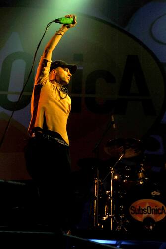 CORREGGIO, ITALY - APRIL 27:  Samuel leads Subsonica in their performance at Unipol Arena on April 27, 2012 in Correggio, Italy.  (Photo by Roberto Serra - Iguana Press/Getty Images)
