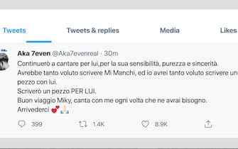 Il tweet di Aka 7even per Michele Merlo 
