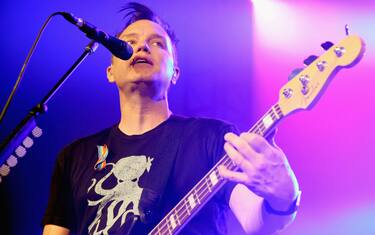 LOS ANGELES, CA - JUNE 12:  Musician Mark Hoppus of Blink-182 performs onstage as Bethesda Softworks shows off new video game experiences at its E3 Showcase and BE3 Plus event at the LA Hangar in Los Angeles, ahead of the Electronic Entertainment Expo (E3) happening at the Los Angeles Convention Center from June 14-16, on June 12, 2016 in Los Angeles, California.  (Photo by Jonathan Leibson/Getty Images for Bethesda Softworks LLC)