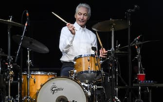 Charlie Watts plays the drums on stage during the start of the Rolling Stones Europe tour 'Stones - No Filter' at the Stadtpark (city park) in Hamburg, Germany, 09 September 2017. Photo: Carsten Rehder/dpa (Photo by Carsten Rehder/picture alliance via Getty Images)