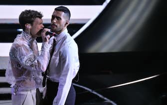 Italian singers Blanco and Mahmood perform on stage at the Ariston theatre during the 72nd Sanremo Italian Song Festival, Sanremo, Italy, 05 February 2022. The music festival runs from 01 to 05 February 2022. ANSA/ETTORE FERRARI