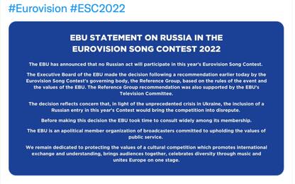 Guerra Ucraina-Russia, Mosca non potrà partecipare all’Eurovision