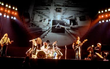 LOS ANGELES - APRIL 1975:  British rock band Pink Floyd (L-R David Gilmour, Nick Mason, Roger Waters and Rick Wright perform live at the Los Angeles Memorial Sports Arena in April 1975 in Los Angeles, California.  (Photo by Michael Ochs Archives/Getty Images)