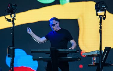 BERLIN, GERMANY - JULY 23: Keyboarder Andrew Fletcher of Depeche Mode performs live on stage during a concert at Waldbuehne on July 23, 2018 in Berlin, Germany. (Photo by Stefan Hoederath/Redferns)