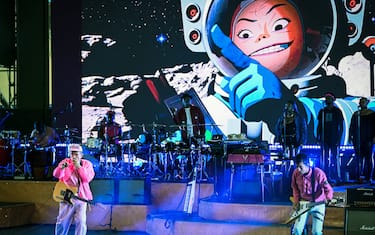 British singer Damon Albarn (L) performs with his band Gorillaz at the Antic Theater in Vienne on June 15, 2022 (Photo by OLIVIER CHASSIGNOLE / AFP) (Photo by OLIVIER CHASSIGNOLE/AFP via Getty Images)