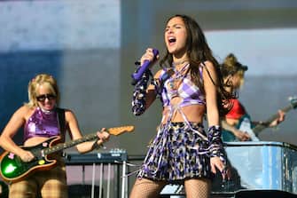GLASTONBURY, ENGLAND - JUNE 25: Olivia Rodrigo performs on the Other stage during day four of Glastonbury Festival at Worthy Farm, Pilton on June 25, 2022 in Glastonbury, England. The 50th anniversary of Glastonburyâ  s inaugural event in 1970 was postponed twice after two cancelled events, in 2020 and 2021, due to the Covid pandemic. The festival, founded by farmer Michael Eavis, is the largest greenfield music and performing arts festival in the world. (Photo by Jim Dyson/Getty Images)