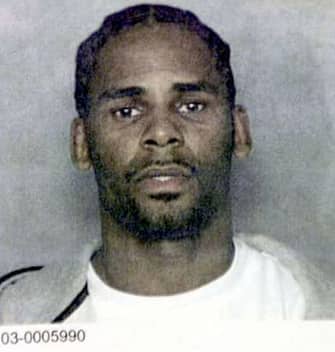 DADE COUNTY, FL - JANUARY 22: Singer R. Kelly is shown in this police handout photo January 22, 2003 at the Dade County Jail, Florida.  Kelly was arrested on charges of child pornography after police found pictures of Kelly engaging in a sex act with an underage girl.  Kelly is currently facing child pornography charges in Illinois for a separate incident.  (Photo by Dade County Jail / Getty Images)