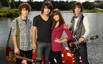 CAMP ROCK - Nick Jonas as "Nate," Joe Jonas as "Shane Gray," Demi Lovato as "Mitchie Torres" and Kevin Jonas as "Jason" star in "Camp Rock" airing on Disney Channel. (DISNEY CHANNEL/BOB A'MICO)
