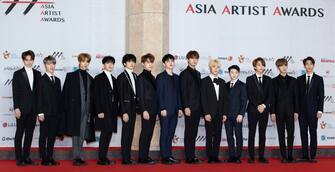 28 November 2018 - Incheon, South Korea : South Korean K-Pop boys band Seventeen, attend a photo call for the '2018 Asia Artist Awards' at Paradise City hotel in Incheon, South Korea on November 28, 2018. Photo Credit: Lee Young-ho/Sipa USA