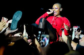 MANCHESTER, ENGLAND - AUGUST 18: Skin of Skunk Anansie performs at Manchester Academy on August 18, 2019 in Manchester, England. (Photo by Shirlaine Forrest/WireImage)