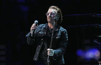 MILAN, ITALY - OCTOBER 11:  Bono Vox of U2  performs on stage at Mediolanum Forum on October 11, 2018 in Milan, Italy.  (Photo by Vincenzo Lombardo/Redferns)