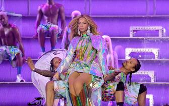 STOCKHOLM, SWEDEN - MAY 10: (Editorial Use Only) (Exclusive Coverage) BeyoncÃ© performs onstage during the opening night of the â RENAISSANCE WORLD TOURâ at Friends Arena on May 10, 2023 in Stockholm, Sweden.  (Photo by Kevin Mazur/Getty Images for Parkwood)