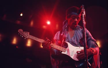 Jimi Hendrix (1942 - 1970) performing at Madison Square Garden, New  York City, 18th May 1969. (Photo by Walter Iooss Jr./Getty Images)