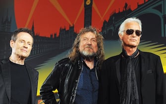 epa06956235 (FILE) - A file photo dated 21 September 2012 of members of British rock band Led- Zeppelin with (L-R) John Paul Jones, Robert Plant and Jimmy Page arriving for a press conference in London, Britain (reissued 18 August 2018). Robert Plant turns 70 on 20 August 2018.  EPA/ANDY RAIN *** Local Caption *** 52696611