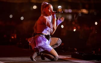 INDIO, CA - APRIL 20:  Ariana Grande performs with Kygo onstage during the 2018 Coachella Valley Music And Arts Festival at the Empire Polo Field on April 20, 2018 in Indio, California.  (Photo by Christopher Polk/Getty Images for Coachella)