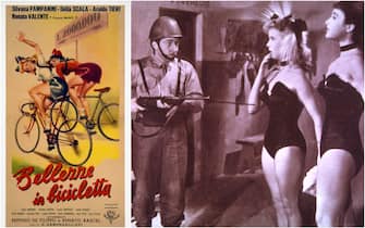 Carlo Croccolo, Delia Scala e Silvana Pampanini in una scena tratta dal film Bellezze in bicicletta 