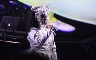 Iceland singer BjÃ¶rk performs on stage as part of  Ceremonia Music Festival at Pegasus Dynamic Center on April 02, 2017 in Toluca, Mexico (Photo by Carlos Tischler/NurPhoto via Getty Images)