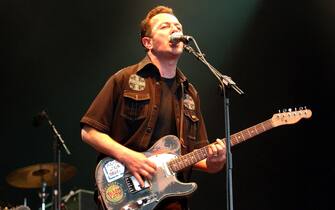 Joe Strummer and the Mescaleros performing live on stage at the Fleadh 2002 Music festival, Finsbury Park, North London.   (Photo by Andy Butterton - PA Images/PA Images via Getty Images)