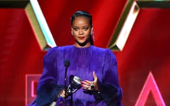 PASADENA, CALIFORNIA - FEBRUARY 22: Rihanna accepts the President’s Award onstage during the 51st NAACP Image Awards, Presented by BET, at Pasadena Civic Auditorium on February 22, 2020 in Pasadena, California. (Photo by Aaron J. Thornton/Getty Images for BET)