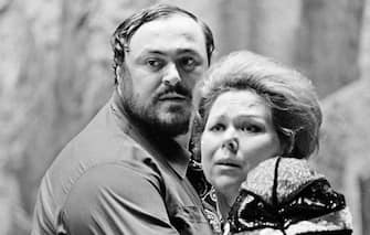 Luciano Pavarotti and Renata Scotto rehearsing Il Trovatore at the Metropolitan Opera House in New York, October 9, 1976. (Photo by Jack Mitchell/Getty Images)