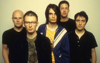 LOS ANGELES, CA - JUNE 12: Rock band Radiohead poses for a portrait at Capitol Records during the release of their album OK Computer in Los Angeles, California on June 12, 1997. (Photo by Jim Steinfeldt/Michael Ochs Archives/Getty Images)