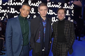 1194757801 PARIS, FRANCE - JANUARY 19: (L to R) Jacob Anderson wearing Paul Smith, Billy Howle wearing Paul Smith and Joe Dempsie wearing Paul Smith attend the Paul Smith AW20 50th Anniversary show as part of Paris Fashion Week on January 19, 2020 in Paris, France. (Photo by David M. Benett/Dave Benett/Getty Images for Paul Smith)