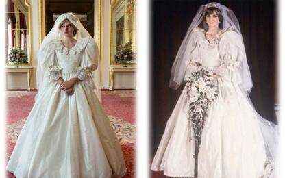 The Crown, Emma Corrin con l'abito da sposa di Lady Diana