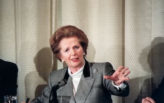 A portrait of British Prime Minister Margaret Thatcher.