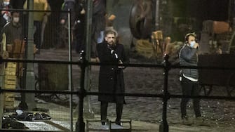 Paul Anderson, who plays Arthur Shelby, is pictured before a scene. The filming of Peaky Binders seasons 6 starts filming in Manchester City centre. The are of Castlefield, in Manchester, has been transformed, pictured in Manchester, February 24 2021.
