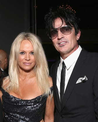 LOS ANGELES, CA - SEPTEMBER 30: (L-R) Actress Pamela Anderson and musician Tommy Lee attend PETA's 35th Anniversary Party at Hollywood Palladium on September 30, 2015 in Los Angeles, California.  (Photo by Todd Williamson/Getty Images for PETA)