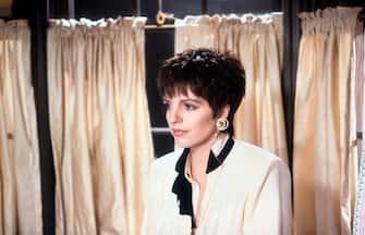 Liza Minnelli standing in front of curtains in a scene from the film 'Arthur 2: On the Rocks', 1988. (Photo by Warner Brothers/Getty Images)