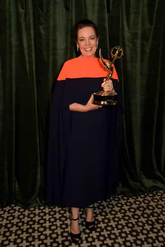 LONDON, ENGLAND - SEPTEMBER 19:  Olivia Colman accepts the award for outstanding Lead Actress In A Drama Series for The Crown attends the Netflix celebration of the 73rd Emmy Awards at 180 The Strand on September 19, 2021 in London, England. (Photo by David M. Benett/Dave Benett/Getty Images for Netflix)
