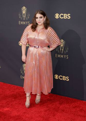 LOS ANGELES - SEPTEMBER 19: Beanie Feldstein attends the 73RD EMMY AWARDS on Sunday, Sept. 19 (8:00-11:00 PM, live ET/5:00-8:00 PM, live PT) on the CBS Television Network and available to stream live and on demand on Paramount+. (Photo by Francis Specker/CBS via Getty Images)