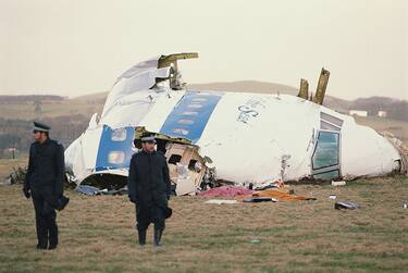 December 1988: Some of the wreckage of Pan Am Flight 103 after it crashed onto the town of Lockerbie in Scotland, on 21st December 1988. The Boeing 747 'Clipper Maid of the Seas' was destroyed en route from Heathrow to JFK Airport in New York, when a bomb was detonated in its forward cargo hold. All 259 people on board were killed, as well as 11 people in the town of Lockerbie. (Photo by Bryn Colton/Getty Images)